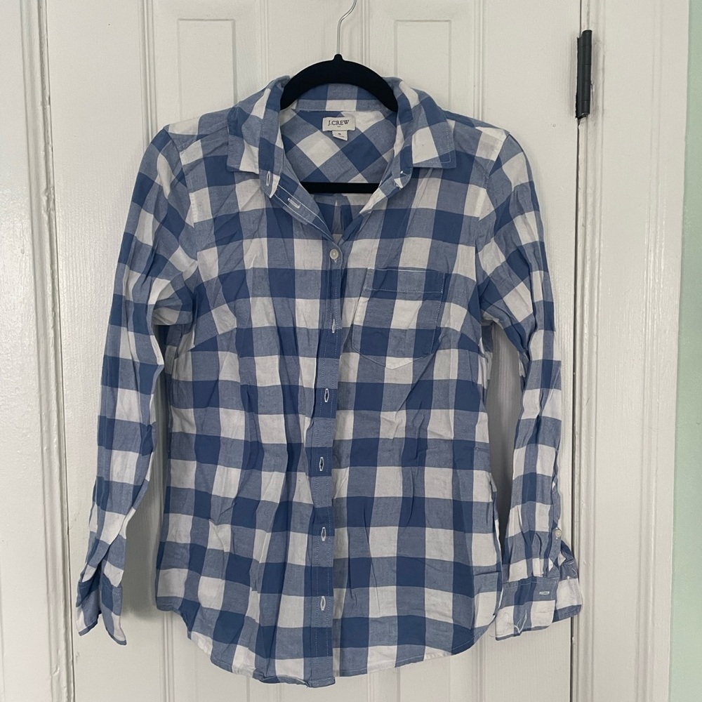 J. Crew Blue and White Plaid Shirt